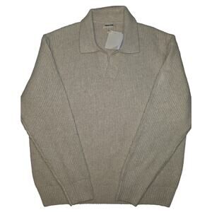 NWT Men's L Open Edit Knit Oatmeal Johnny Collar Sweater
